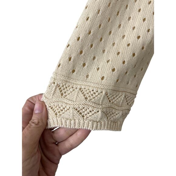 John Mark Beige Open Knit Floral Layered Ruffle Hem Sweater XL Boho Cottagecore - Picture 7 of 11